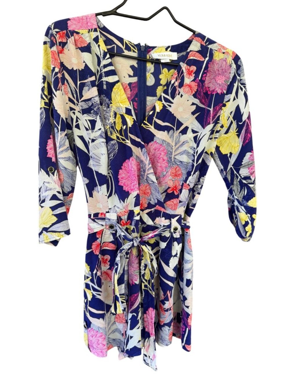 Yumi Kim 100% Silk Blue Floral Romper jumpsuit XSmall